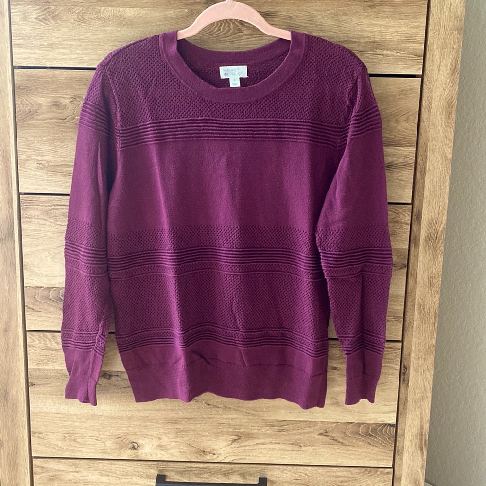Market & Spruce - Rowan Textured Cotton Blend Sweater - Purple - Medium